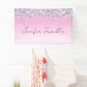 Banderoles Bling Script Rose Pailleté Holographique (En situation)
