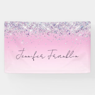 Banderoles Bling Script Rose Pailleté Holographique