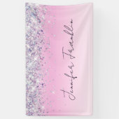 Banderoles Bling Script Rose Pailleté Holographique (Vertical)