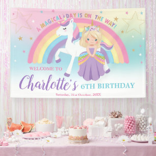 Banderoles Blonde Princess Unicorn Anniversaire Arc en ciel B