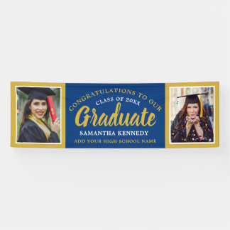 Banderoles Blue And Gold 2 Photo Congratulations Graduation