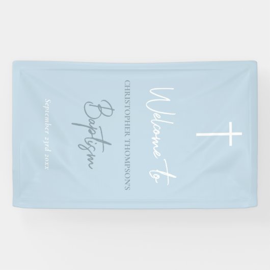 Banderoles Blue Baby Boy Calligraphy Baptism Affiche de bienv (Horizontal)