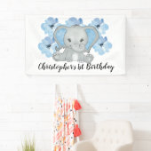 Banderoles Blue Baby Boy Elephant Fleurs Anniversaire (En situation)