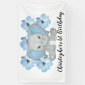 Banderoles Blue Baby Boy Elephant Fleurs Anniversaire (Vertical)
