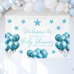 Banderoles Blue Balloons Aquarelle Boy Baby shower Bienvenue