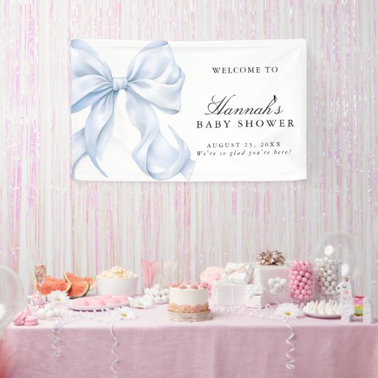 Banderoles Blue Coquette Bow Boy Baby Shower Welcome Sign (Fête)