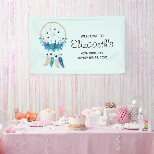 Banderoles Blue Dreamcatcher Design Boho élégant Anniversaire (Fête)
