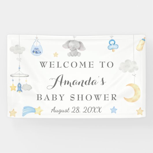 Banderoles Blue Elephant Boy Stuff Baby shower fond (Horizontal)