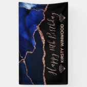 Banderoles Blue & Faux Rose Gold Parties scintillant Agate Sw (Vertical)