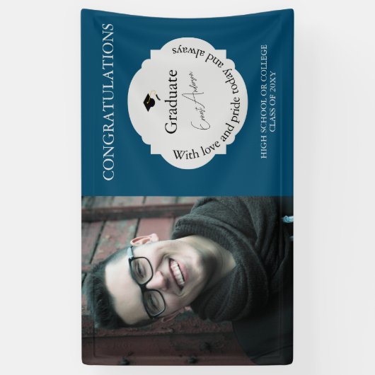 Banderoles Blue Félicitations Diplômé Photo (Vertical)
