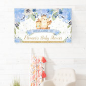 Banderoles Blue Floral Baby and maman Owl Welcome Backdrop (En situation)