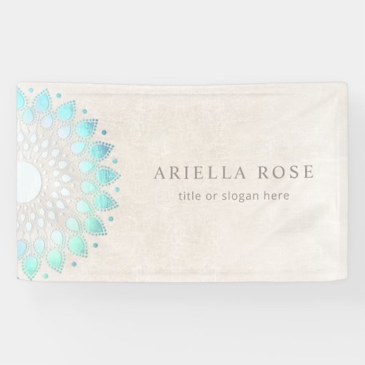 Banderoles Blue Floral Mandala Lotus Marbre blanc Business Ca (Horizontal)