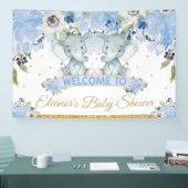 Banderoles Blue Floral Twins Elephant Boys Welcome Backdrop (Salon professionnel)