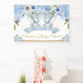 Banderoles Blue Floral Twins Elephant Boys Welcome Backdrop (Insitu)