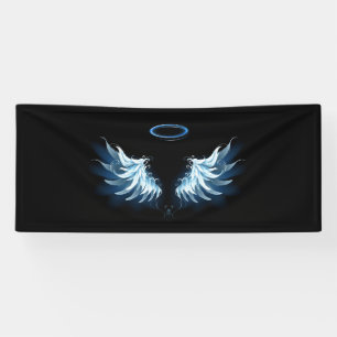 Banderoles Blue Glowing Angel Wings on black background