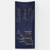 Banderoles Blue Gold Elle L'A Fait Script Coeur Graduation Pa (Vertical)