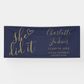 Banderoles Blue Gold Elle L'A Fait Script Coeur Graduation Pa (Horizontal)