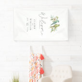 Banderoles Blue Green Birds Botanical Watercolor Mariage (En situation)