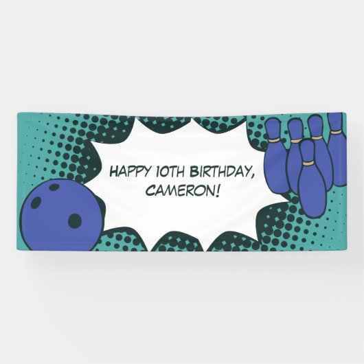 Banderoles Blue-Green Joyeux 10e anniversaire Bowling Party (Horizontal)