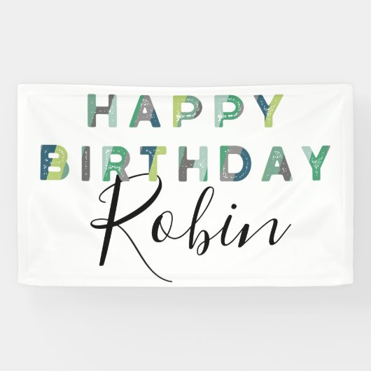 Banderoles Blue Green Letters, simple anniversaire personnali (Horizontal)