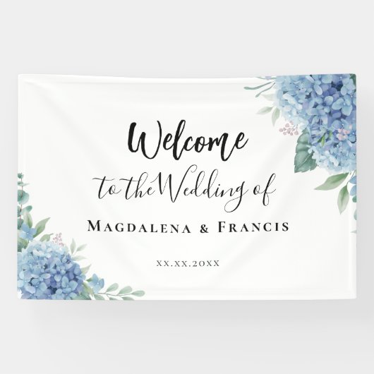 Banderoles Blue Hydrangea flowers wedding welcome (Horizontal)