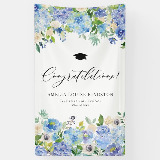 Banderoles Blue Hydrangea Graduation Félicitations (Vertical)