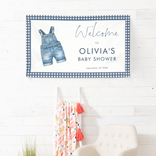 Banderoles Blue Jean Denim Gingham Boy Welcome Baby Shower (En situation)