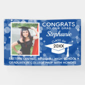 Banderoles Blue Modern Bubbles Congrats Photo Graduation Jard (Horizontal)