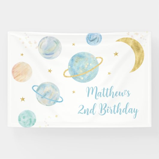 Banderoles Blue Pastel Two Moon Space Anniversaire (Horizontal)