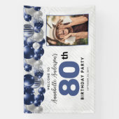 Banderoles Blue Silver Balloon Photo 80e anniversaire Bienven (Verticale)