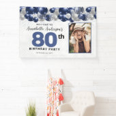 Banderoles Blue Silver Balloon Photo 80e anniversaire Bienven (Insitu)