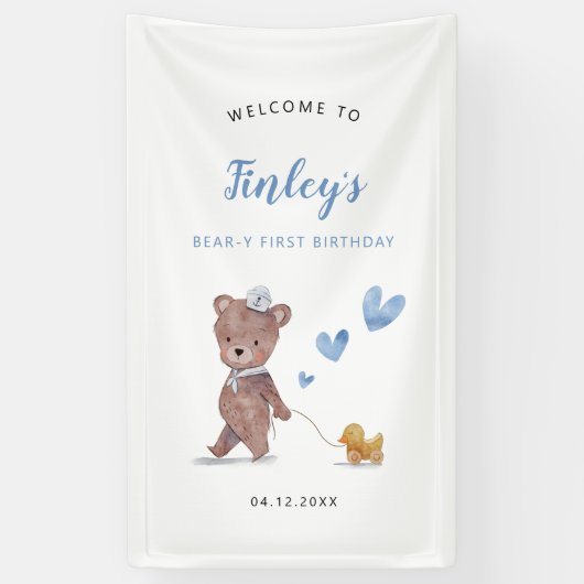 Banderoles Blue Teddy Bear Anniversaire Affiche de bienvenue  (Vertical)