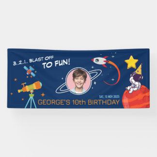 Banderoles Blue Trendy Cosmic Rocket Planet Kids Birthday