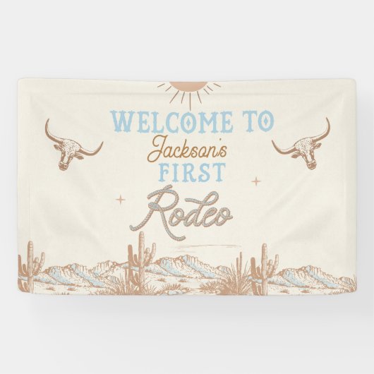 Banderoles Blue Vintage Première Rodéo 1er Anniversaire Bienv (Horizontal)