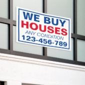Banderoles Blue White Custom Nous Achetons Maisons Immobilier (Bâtiment extérieur)