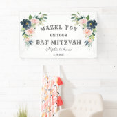 Banderoles Blush Navy Blue Flowers Bat mitzvah Affiche de bie (En situation)
