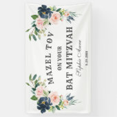 Banderoles Blush Navy Blue Flowers Bat mitzvah Affiche de bie (Vertical)