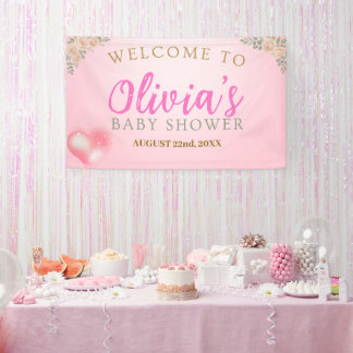 Banderoles Blush Pink Floral Baby Shower Welcome Banner