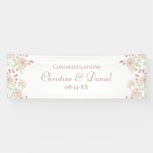 Banderoles Blush Pink Roses Wedding Banner (Horizontal)
