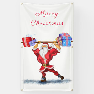 Banderoles Bodybuilder Santa Claus avec cadeaux de Noël - Am