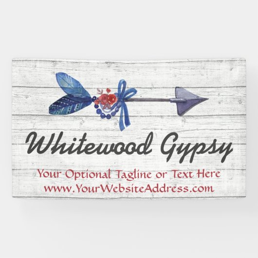 Banderoles Bohème Gypsy Arrow Feather & Beads Bois rustique (Horizontal)