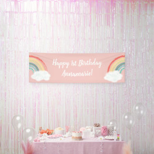 Banderoles Boho Arc-en-ciel 1er anniversaire fête Rose fille