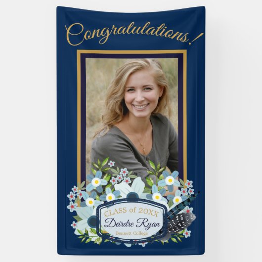 Banderoles Boho Blue Floral Graduation Félicitations (Vertical)