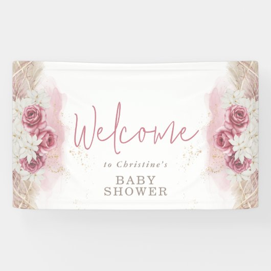 Banderoles Boho Chic Aquarelle Baby shower Floral Bienvenue (Horizontal)