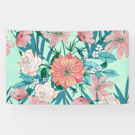 Banderoles Boho chic fleurs de jardin de printemps illustrati (Horizontal)