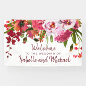 Banderoles Boho Chic Rouge Hydrangea, Rose Rose Mariage Bienv (Horizontal)