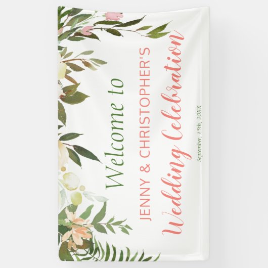 Banderoles Boho Creme Rose Accueil de mariage (Vertical)