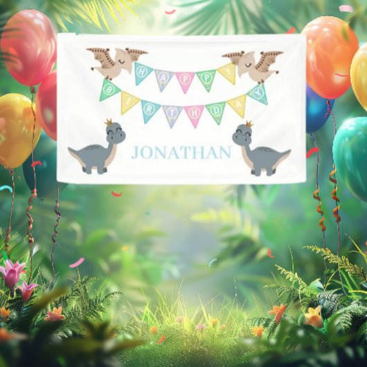 Banderoles Boho Dino Anniversaire Bleu