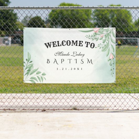 Banderoles Boho Dusty Blue Eucalyptus Baptême Bienvenue (En situation)