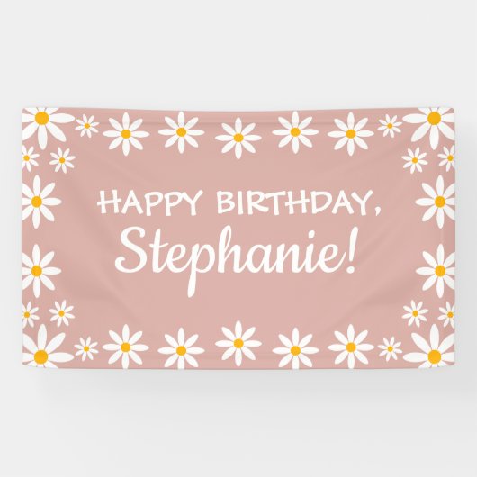 Banderoles Boho Dusty Rose rose Retro Daisies Anniversaire (Horizontal)